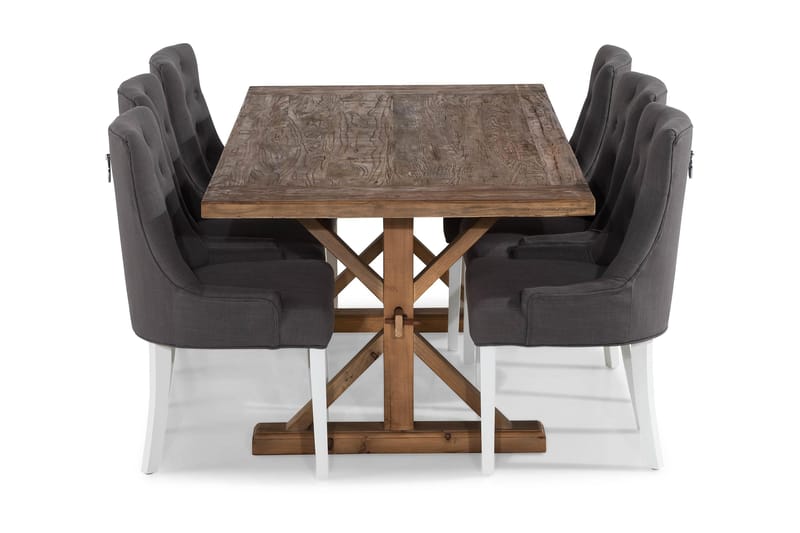 Lyon Forlengningsbar Spisegruppe 200 cm med 6 Viktoria Stol - Natur/Grå/Hvit - Møbler - Bord - Spisegruppe