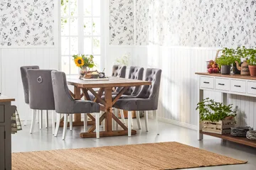 Lyon Forlengningsbar Spisegruppe 200 cm med 6 Viktoria Stol - Natur/Grå/Hvit - Møbler - Bord - Spisegruppe