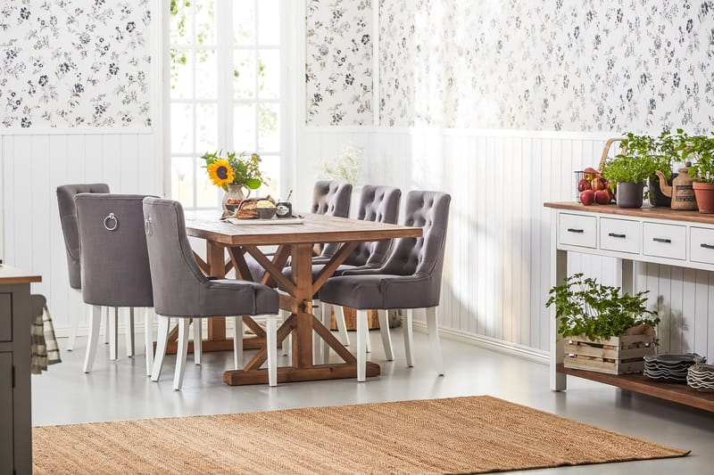 Lyon Forlengningsbar Spisegruppe 200 cm med 6 Viktoria Stol - Natur/Grå/Hvit - Møbler - Bord - Spisegruppe