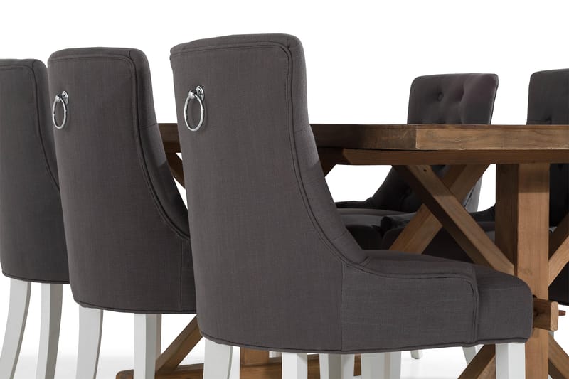 Lyon Forlengningsbar Spisegruppe 200 cm med 6 Viktoria Stol - Natur/Grå/Hvit - Møbler - Bord - Spisegruppe