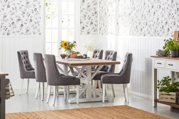 Lyon Forlengningsbar Spisegruppe 200 cm med 6 Viktoria Stol - Natur/Hvit/Grå - Møbler - Bord - Spisegruppe