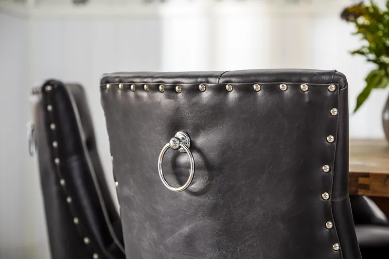 Lyon Rund Spisegruppe 150 cm med 6 Tuva Stoler - Brun Vintage Alm / Svart PU - Møbler - Bord - Spisegruppe