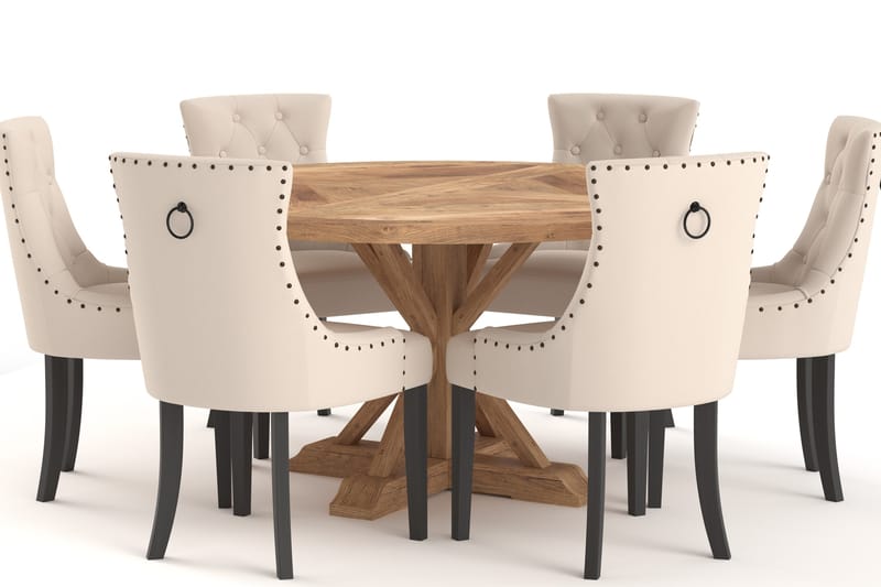 Lyon Spisebord 150 cm Rundt med 6 Viktoria Spisestoler - Brun - Møbler - Bord - Spisegruppe