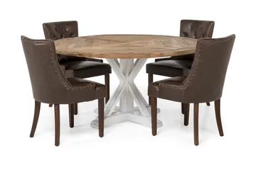 Lyon Spisegruppe Ø150 cm Rund med 4 Tuva Stoler - Vintage Natur/Hvit/Brun - Møbler - Bord - Spisegruppe