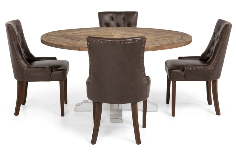 Lyon Spisegruppe Ø150 cm Rund med 4 Tuva Stoler - Vintage Natur/Hvit/Brun - Møbler - Bord - Spisegruppe