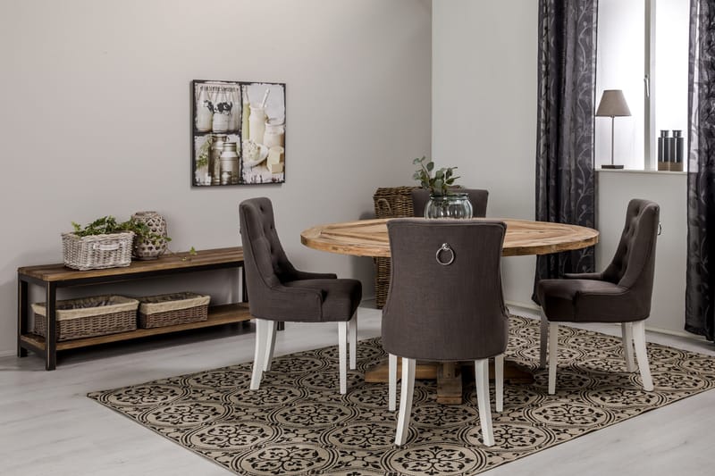 Lyon Spisegruppe Ø150 cm Rund med 4 Viktoria Stoler - Vintage Alm/Grå/Hvit - Møbler - Bord - Spisegruppe