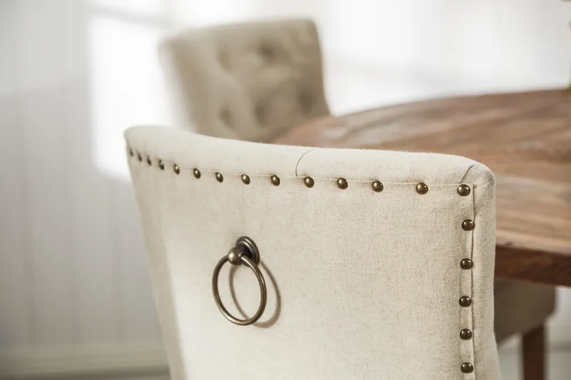 Lyon Spisegruppe Ø150 cm Rund med 4 Viktoria Stoler - Vintage Natur/Hvit/Beige - Møbler - Bord - Spisegruppe