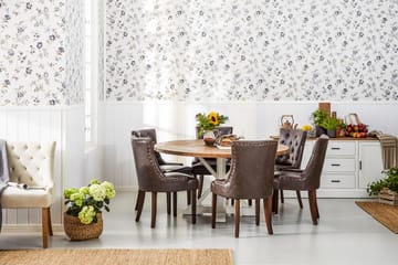 Lyon Spisegruppe Ø150 cm Rund med 6 Tuva Stoler - Vintage Natur/Hvit/Brun - Møbler - Bord - Spisegruppe