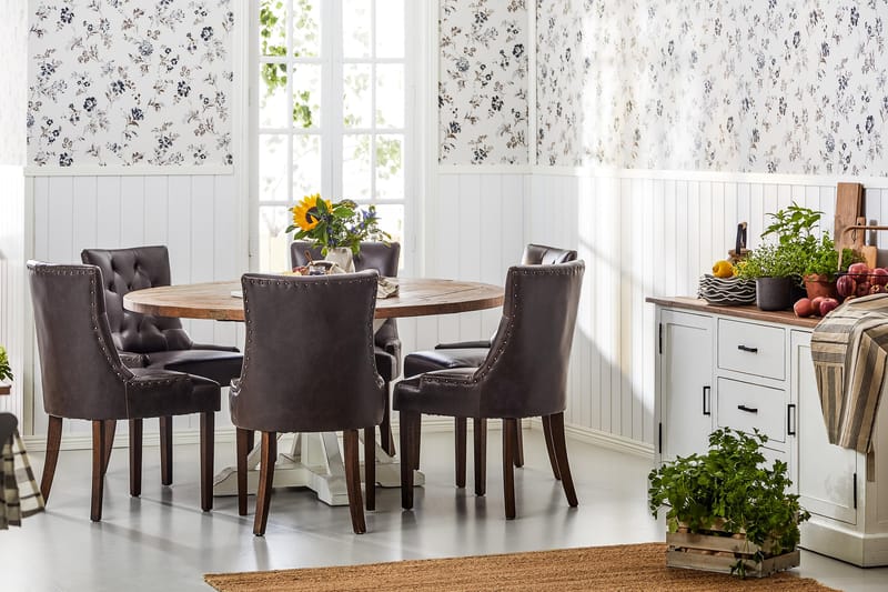 Lyon Spisegruppe Ø150 cm Rund med 6 Tuva Stoler - Vintage Natur/Hvit/Brun - Møbler - Bord - Spisegruppe