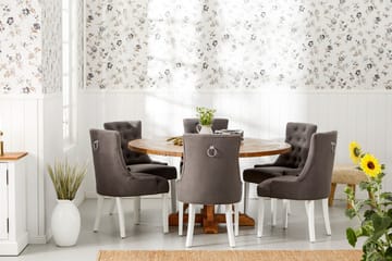 Lyon Spisegruppe Ø150 cm Rund med 6 Viktoria Stoler - Vintage Alm/Grå/Hvit - Møbler - Bord - Spisegruppe