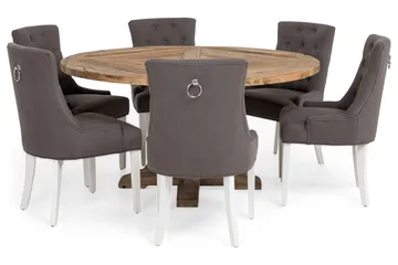 Lyon Spisegruppe Ø150 cm Rund med 6 Viktoria Stoler - Vintage Alm/Grå/Hvit - Møbler - Bord - Spisegruppe