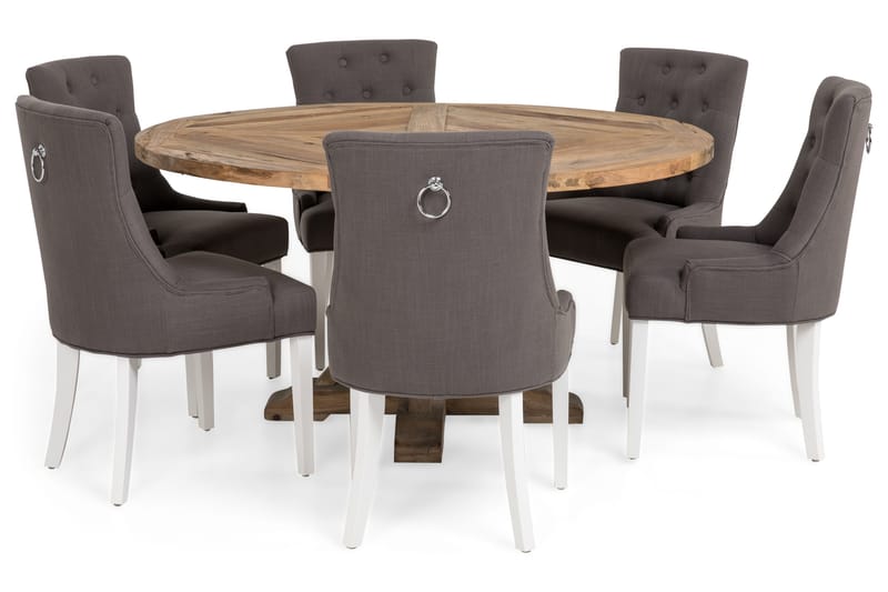 Lyon Spisegruppe Ø150 cm Rund med 6 Viktoria Stoler - Vintage Alm/Grå/Hvit - Møbler - Bord - Spisegruppe
