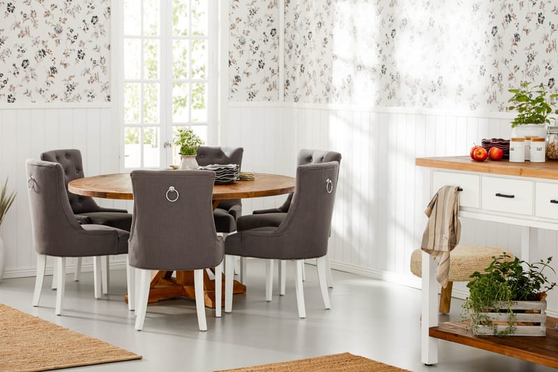 Lyon Spisegruppe Ø150 cm Rund med 6 Viktoria Stoler - Vintage Alm/Grå/Hvit - Møbler - Bord - Spisegruppe