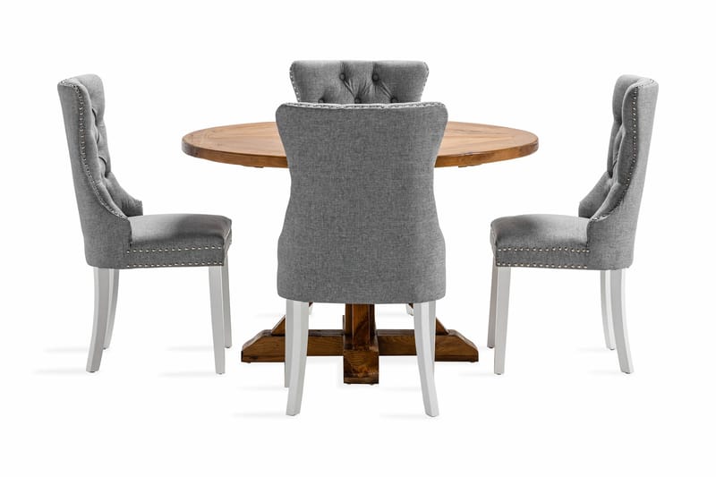 Lyon Spisegruppe 120 cm Rund inkl. 4 Bergviken Stoler - Brun - Møbler - Bord - Spisegruppe