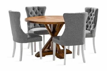 Lyon Spisegruppe 120 cm Rund inkl. 4 Bergviken Stoler - Brun - Møbler - Bord - Spisegruppe
