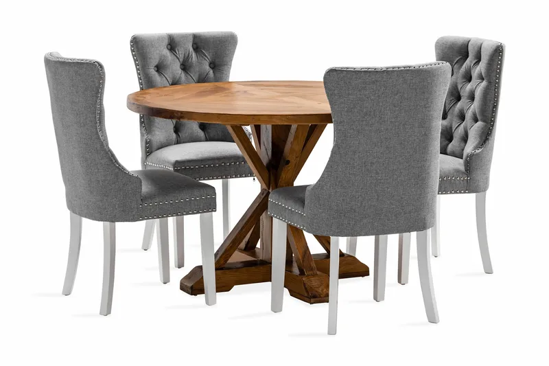 Lyon Spisegruppe 120 cm Rund inkl. 4 Bergviken Stoler, Brun