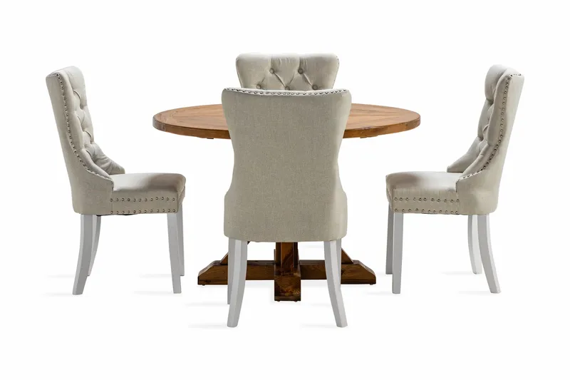 Lyon Spisegruppe 120 cm Rund inkl. 4 Bergviken Stoler - Brun - Møbler - Bord - Spisegruppe