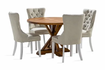 Lyon Spisegruppe 120 cm Rund inkl. 4 Bergviken Stoler - Brun - Møbler - Bord - Spisegruppe