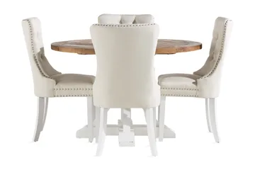 Lyon Spisegruppe 120 cm Rund inkl 4 Bergviken Stoler - Brun/Hvit - Møbler - Bord - Spisegruppe