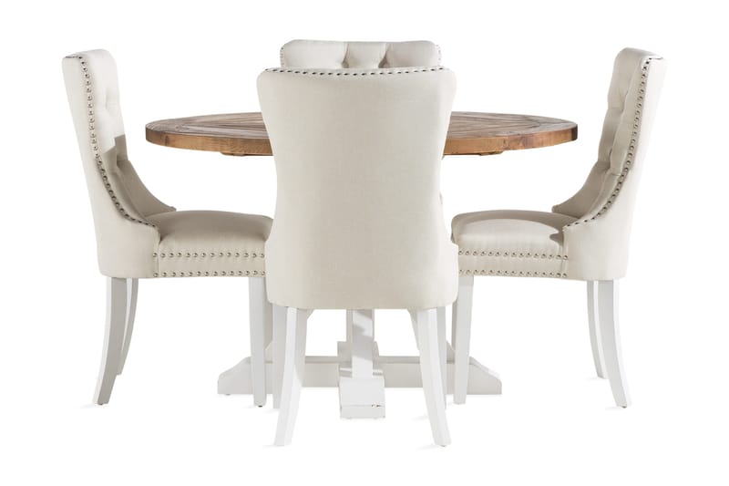 Lyon Spisegruppe 120 cm Rund inkl 4 Bergviken Stoler - Brun/Hvit - Møbler - Bord - Spisegruppe