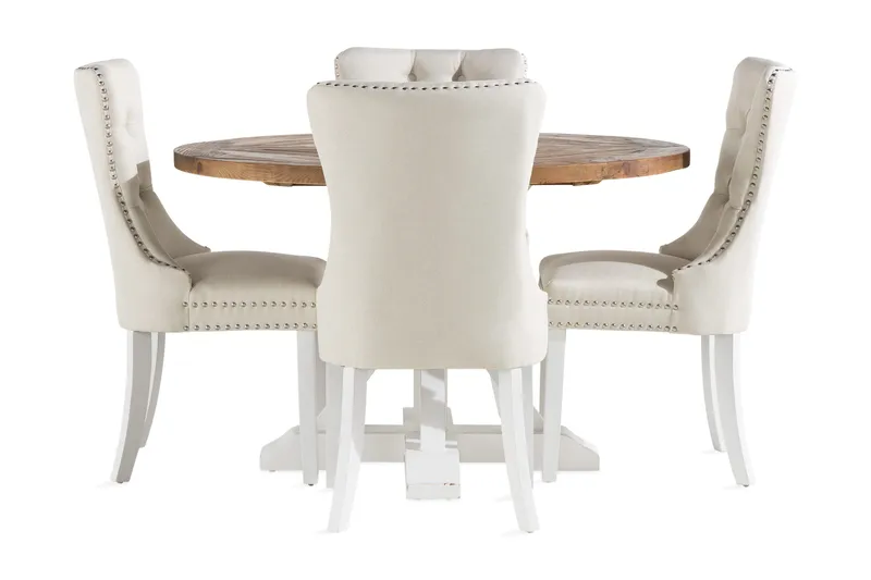 Lyon Spisegruppe 120 cm Rund inkl 4 Bergviken Stoler - Brun/Hvit - Møbler - Bord - Spisegruppe