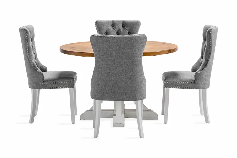 Lyon Spisegruppe 120 cm Rund inkl. 4 Bergviken Stoler - Brun/Hvit - Møbler - Bord - Spisegruppe