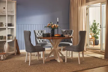 Lyon Spisegruppe 120 cm Rund inkl. 4 Bergviken Stoler - Brun/Hvit - Møbler - Bord - Spisegruppe