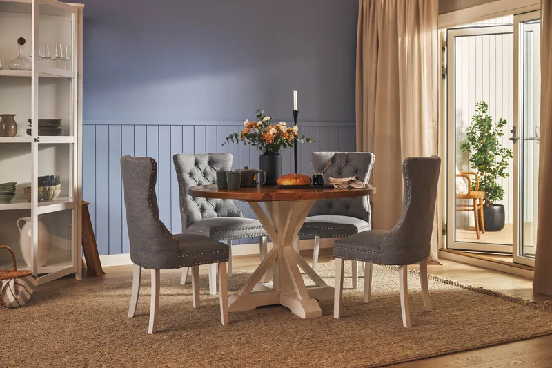 Lyon Spisegruppe 120 cm Rund inkl. 4 Bergviken Stoler - Brun/Hvit - Møbler - Bord - Spisegruppe