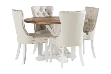 Lyon Spisegruppe 120 cm Rund inkl 4 Bergviken Stoler - Brun/Hvit - Møbler - Bord - Spisegruppe