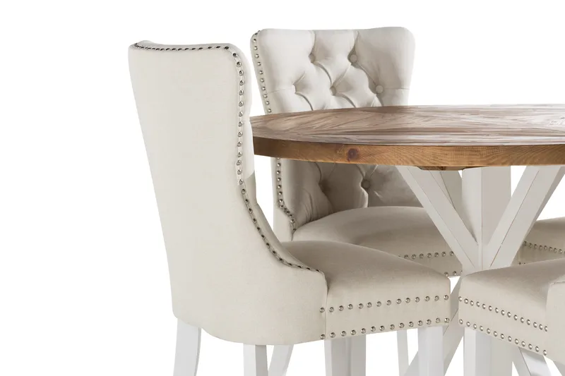 Lyon Spisegruppe 120 cm Rund inkl 4 Bergviken Stoler - Brun/Hvit - Møbler - Bord - Spisegruppe