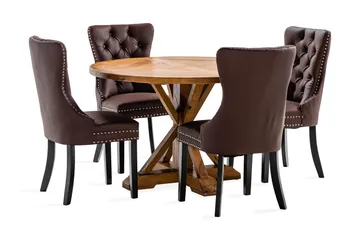 Lyon Spisegruppe 120 cm Rund med 4 Bergviken Stoler Kunstlær - Brun - Møbler - Bord - Spisegruppe