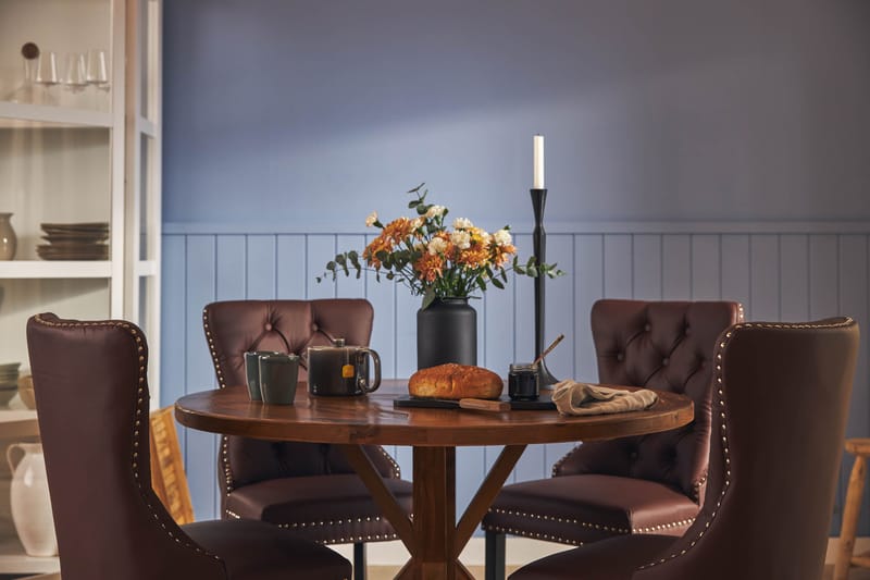 Lyon Spisegruppe 120 cm Rund med 4 Bergviken Stoler Kunstlær - Brun - Møbler - Bord - Spisegruppe