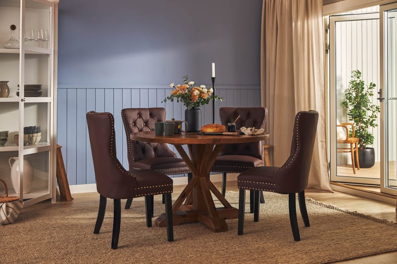 Lyon Spisegruppe 120 cm Rund med 4 Bergviken Stoler Kunstlær - Brun - Møbler - Bord - Spisegruppe