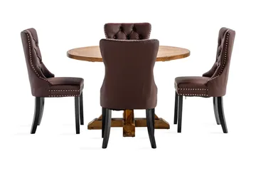Lyon Spisegruppe 120 cm Rund med 4 Bergviken Stoler Kunstlær - Brun - Møbler - Bord - Spisegruppe