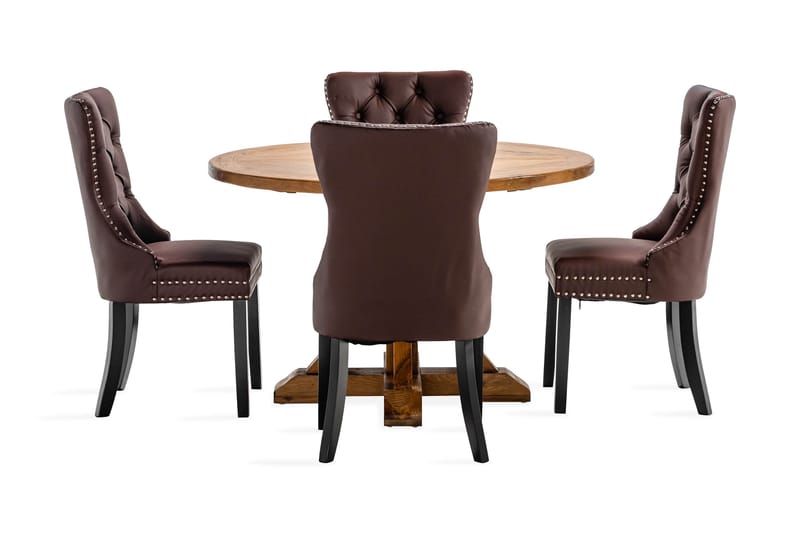 Lyon Spisegruppe 120 cm Rund med 4 Bergviken Stoler Kunstlær - Brun - Møbler - Bord - Spisegruppe