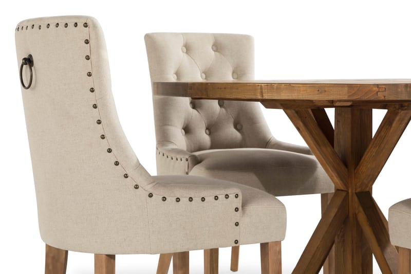 Lyon Spisegruppe 120 cm Rundt spisebord i Tre med 4 Viktoria Stoler - Tre / Beige - Møbler - Bord - Spisegruppe