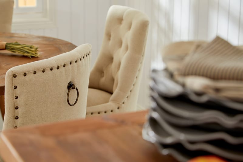 Lyon Spisegruppe 120 cm Rundt spisebord i Tre med 4 Viktoria Stoler - Tre / Beige - Møbler - Bord - Spisegruppe