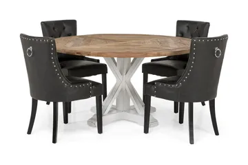 Lyon Spisegruppe 150 cm Rund med 4 Tuva Lenestol - Vintage Alm/Hvit/Svart PU - Møbler - Bord - Spisegruppe