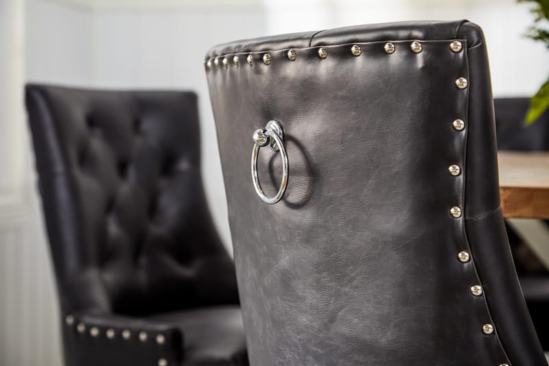 Lyon Spisegruppe 150 cm Rund med 6 Tuva Lenestol - Vintage Alm/Hvit/Svart PU - Møbler - Bord - Spisegruppe