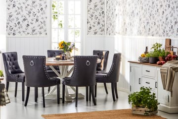 Lyon Spisegruppe 150 cm Rund med 6 Tuva Lenestol - Vintage Alm/Hvit/Svart PU - Møbler - Bord - Spisegruppe