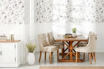 Lyon Spisegruppe 200 cm + 6 Stoler Uttrekkbart Spisebord med Tilleggsplate - Brunt Tre / Natur Beige - Møbler - Bord - Spisegruppe