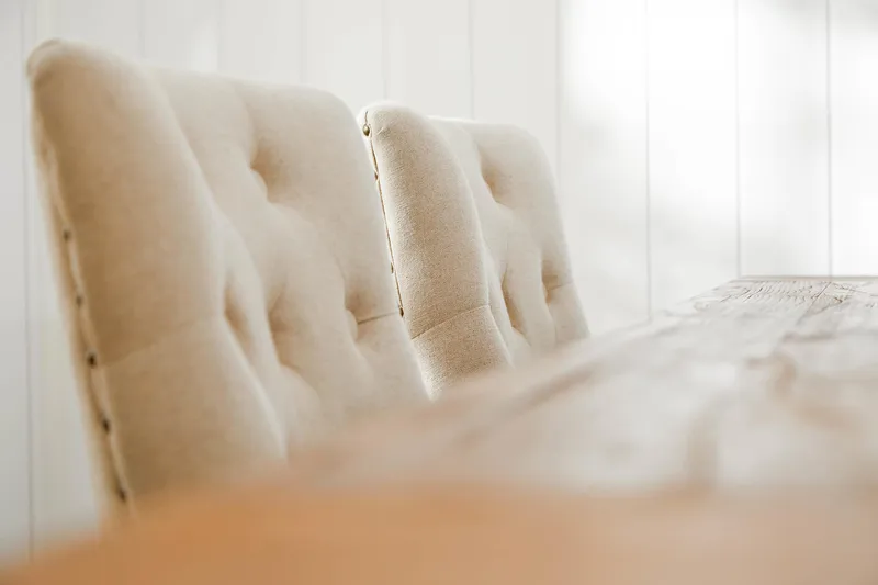 Lyon Spisegruppe 200 cm + 6 Stoler Uttrekkbart Spisebord med Tilleggsplate - Brunt Tre / Natur Beige - Møbler - Bord - Spisegruppe