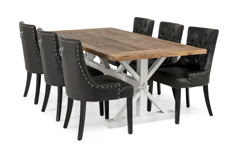 Lyon Spisegruppe 200 cm med 6 Tuva Stol, Natur/Hvit/Svart