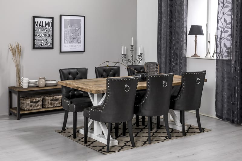 Lyon Spisegruppe 200 cm med 6 Tuva Stol - Natur/Hvit/Svart - Møbler - Bord - Spisegruppe