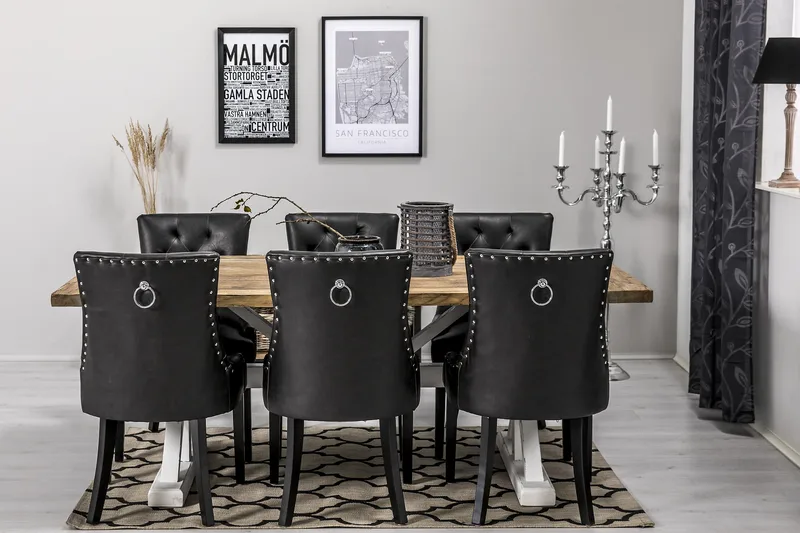 Lyon Spisegruppe 200 cm med 6 Tuva Stol - Natur/Hvit/Svart - Møbler - Bord - Spisegruppe