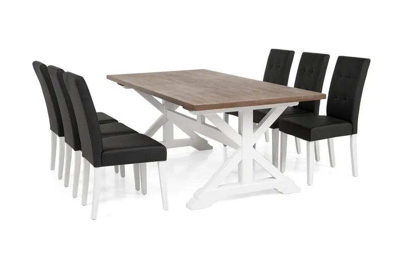 Lyon Spisegruppe 200 cm med 6 Viktor Stol, Natur/Hvit/Svart