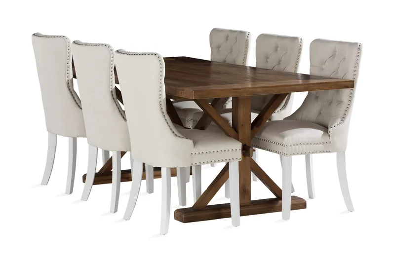 Lyon Spisegruppe 200x100 cm inkl 6 Bergviken Stoler, Brun