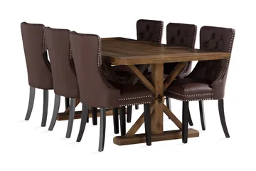 Lyon Spisegruppe 200x100cm inkl 6 Bergviken Stoler Kunstlær - Brun - Møbler - Bord - Spisegruppe