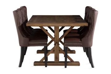 Lyon Spisegruppe 200x100cm inkl 6 Bergviken Stoler Kunstlær - Brun - Møbler - Bord - Spisegruppe