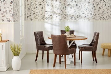 Lyon Spisegruppe Rund med 4 Tuva Lenestoler Kunstlær - Tre/Hvit/Svart PU - Møbler - Bord - Spisegruppe